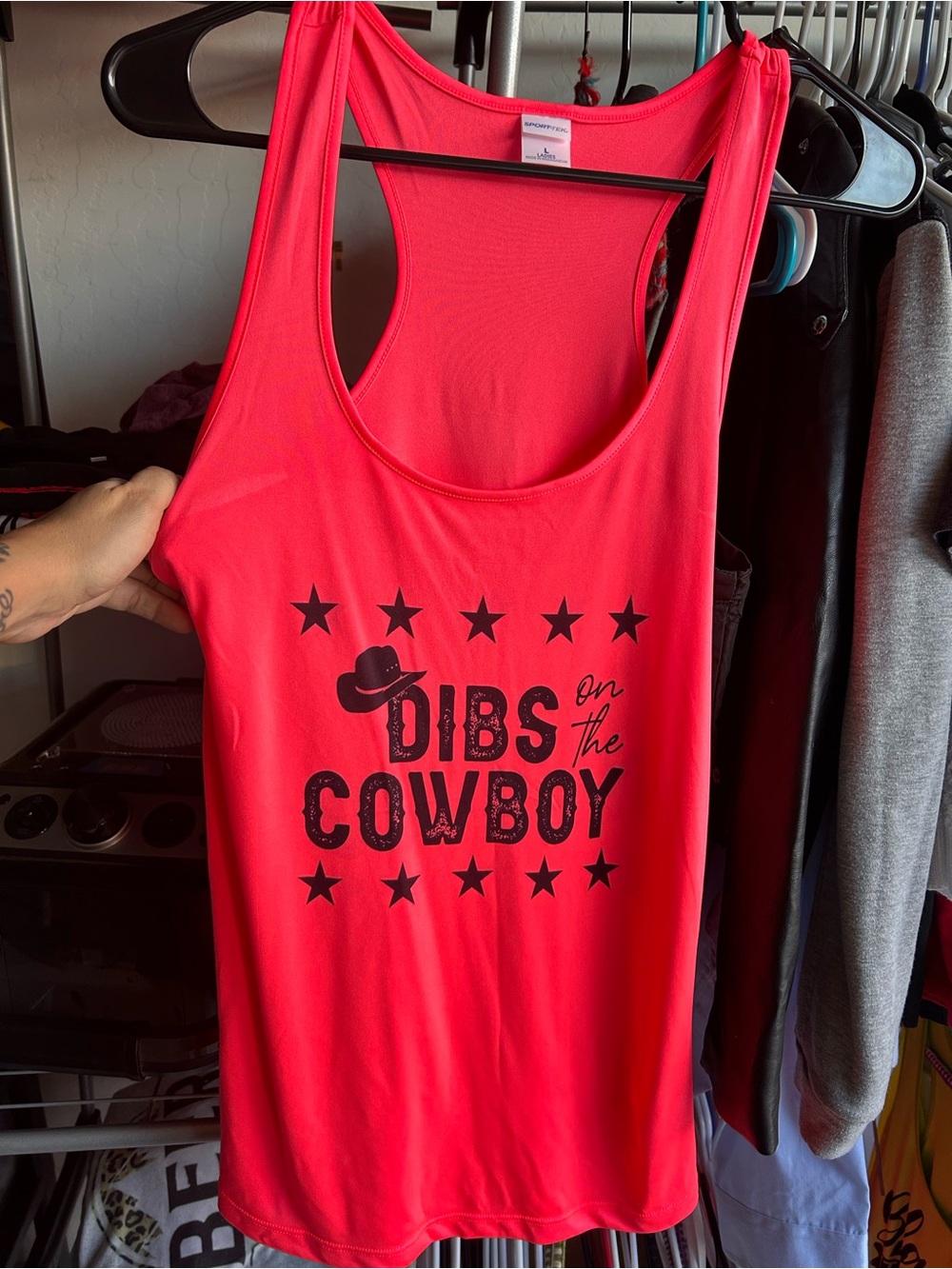 Sport-Tek Women's Racerback Tank - Bright Coral with Black Print
